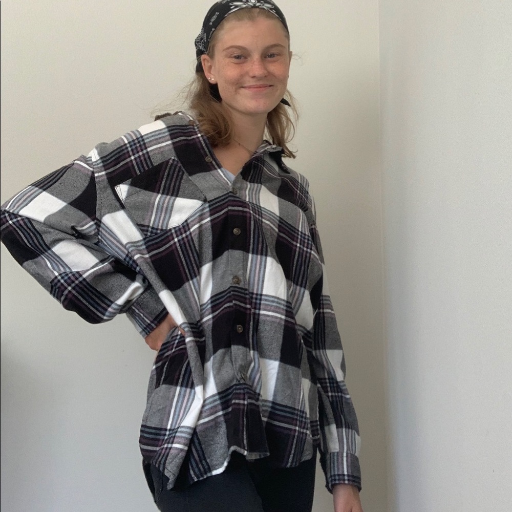 large black and white checkered button up